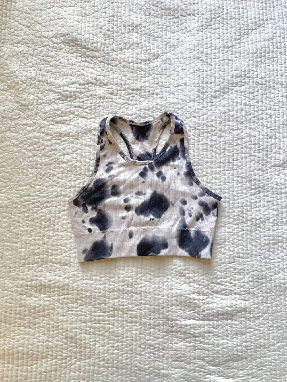 white and dark gray ribbed sports bra top